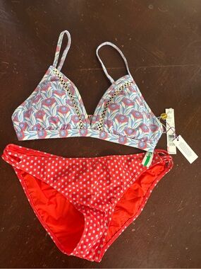 Tory Burch Floral Blue & Red Two-Piece Bikini